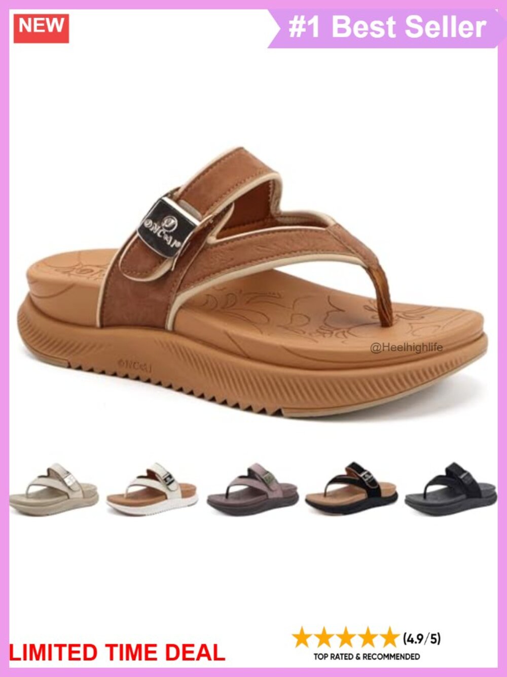 ONCAI Women's Orthopedic Platform Flip Flops Arch Support Faux Leather Sandals